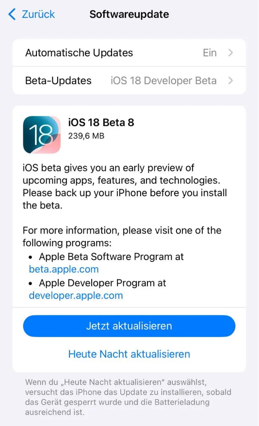 定陶苹果手机维修分享苹果 iOS / iPadOS 18 开发者预览版 Beta 8 发布 